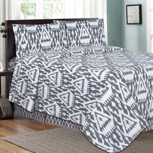 Millano Collection Pagoda 4 Piece Printed Sheet Set Grey King